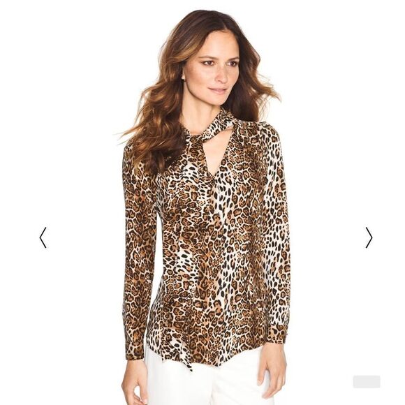 White House black market tie front leopard print top 12 - Picture 1 of 9